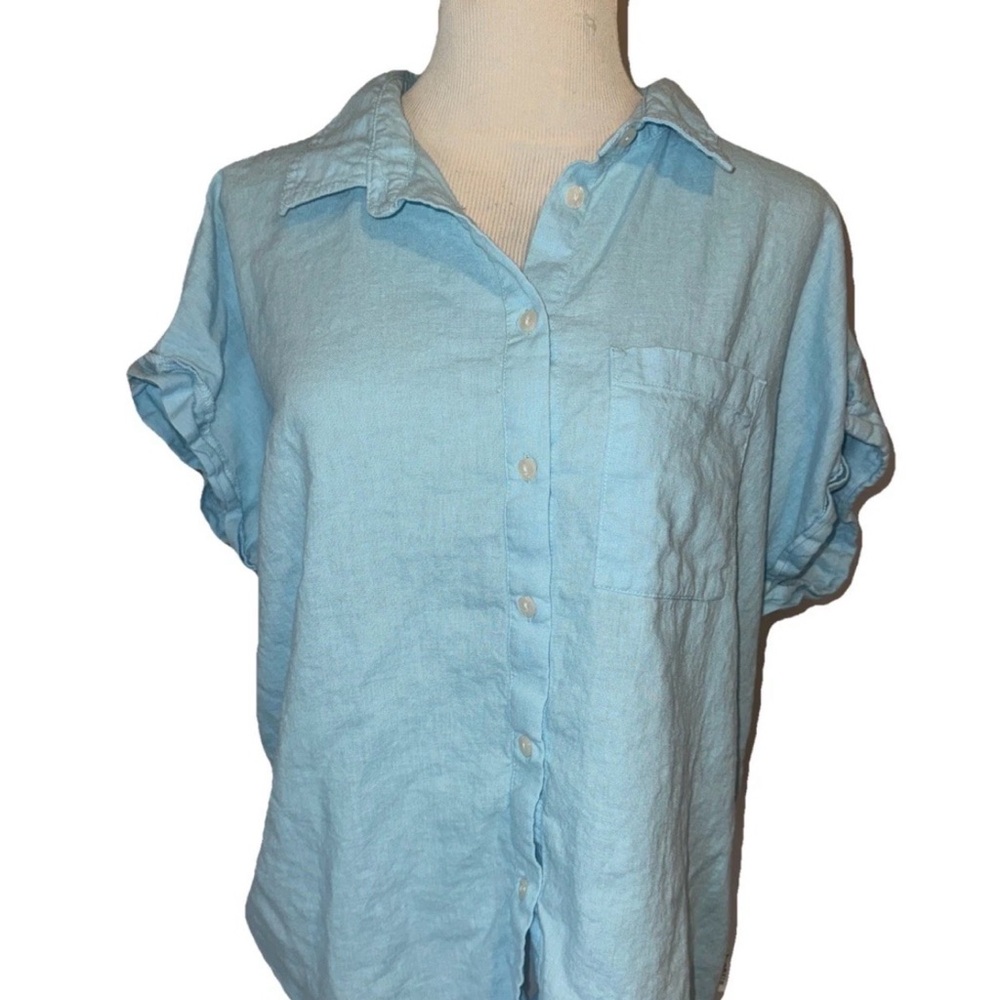 Orvis Blue Linen Blend Shirt XL Button